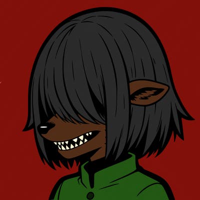 sharp teeth deer man with bob haircut