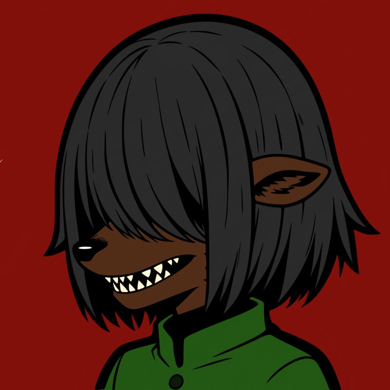 sharp teeth deer man with bob haircut