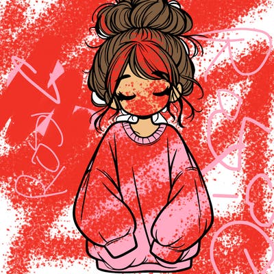 girl with baggy sweatshirt and messy bun