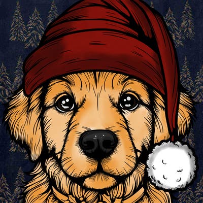 realistic dog with a christmas hat