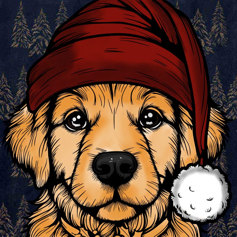realistic dog with a christmas hat