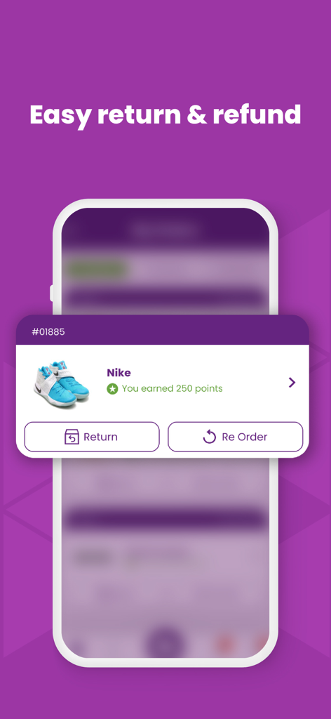Bazzaar - Bazzaar app screen showing easy return and refund options for a Nike shoe order