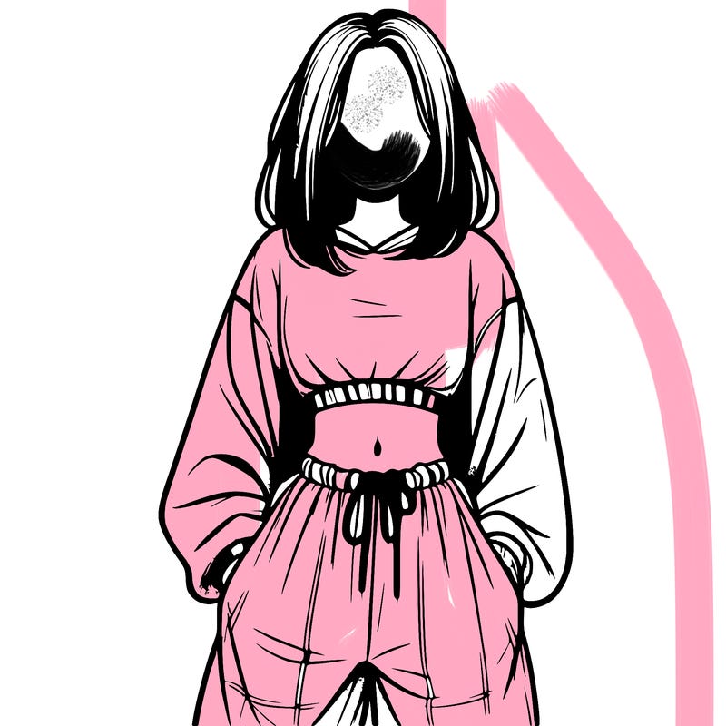 realistic girl faceless with baggy pants and a crop top