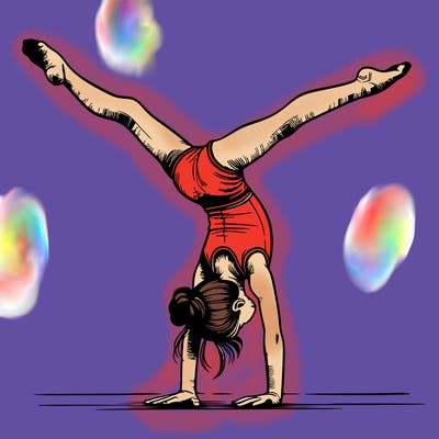 realistic gymnastic hand stand girl in four splits