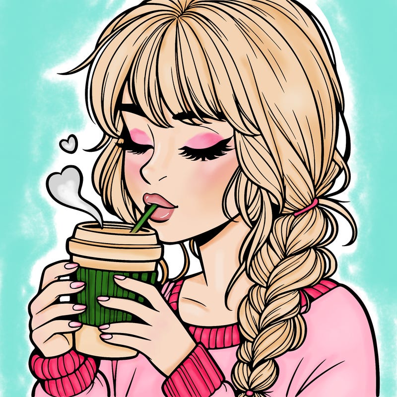 realistic girl drinking coffee