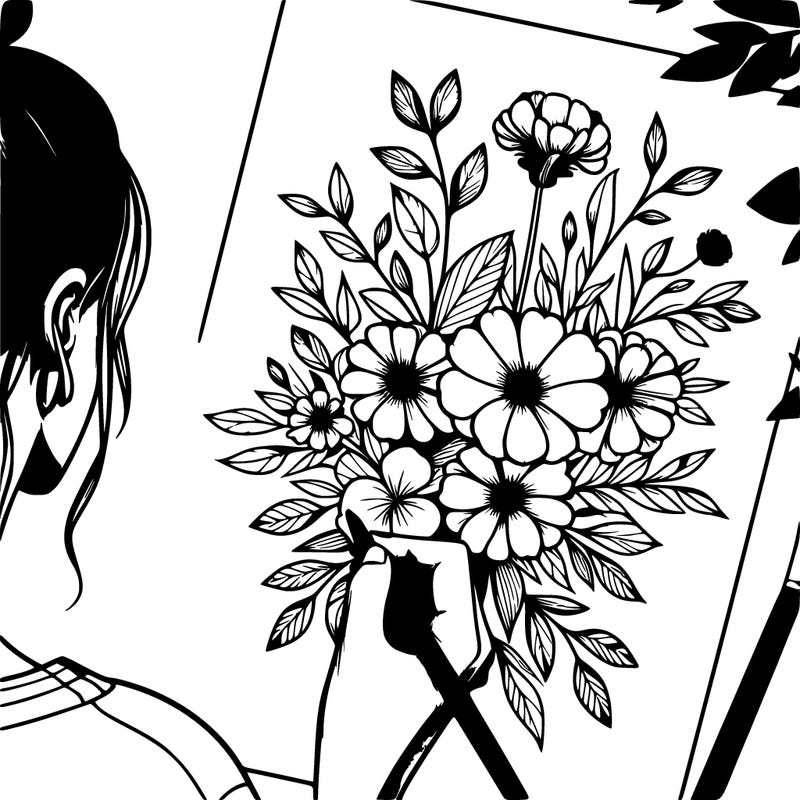 artist drawing realistic flowers