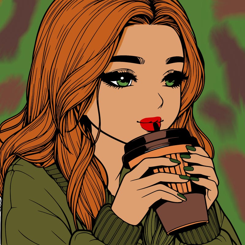 realistic girl drinking coffee