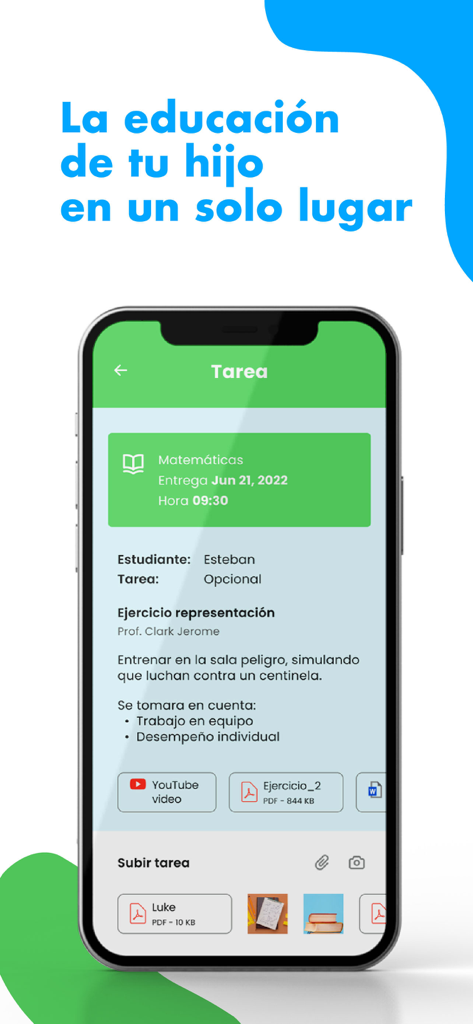 Interface of the Idukay Familias app showing details for a mathematics homework assignment including deadlines and submission status