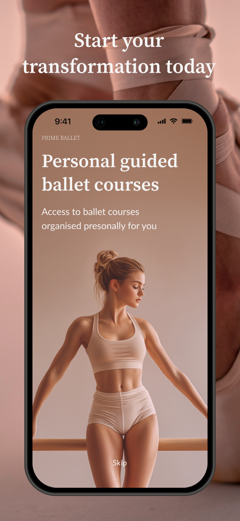 Prime Ballet App - Interfaz de la aplicación Prime Ballet que muestra cursos de ballet guiados personalizados
