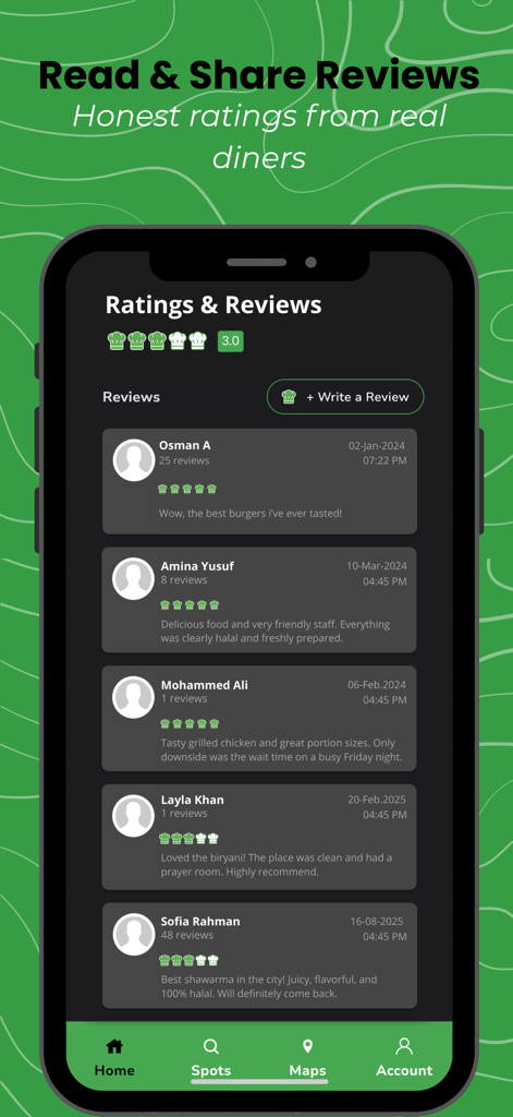 HalalGuide - HalalGuide app ratings and reviews screen showing user feedback on halal restaurants