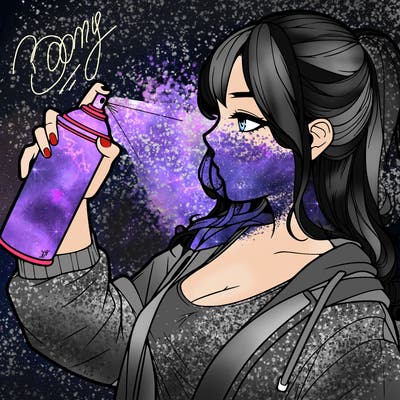 a realistic girl spray, painting
