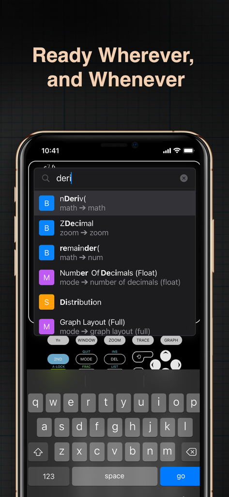 A smartphone displaying the Calculate84 app search interface for mathematical functions