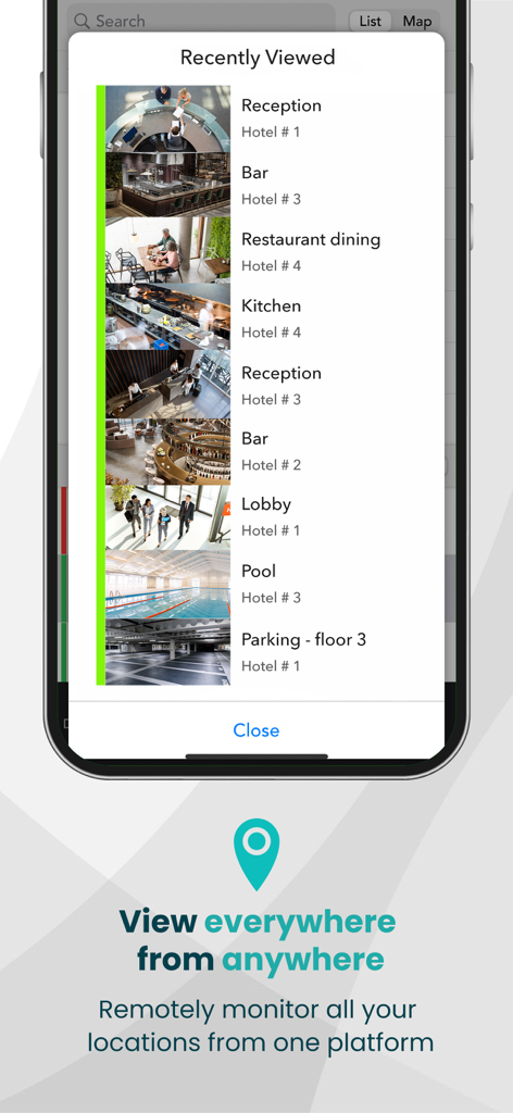 Solink - Solink app showing recently viewed security camera feeds from multiple business locations