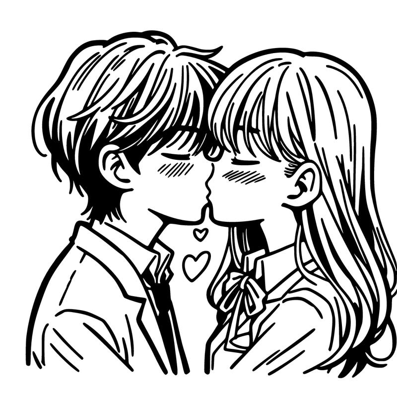 manga boy and girl kissing