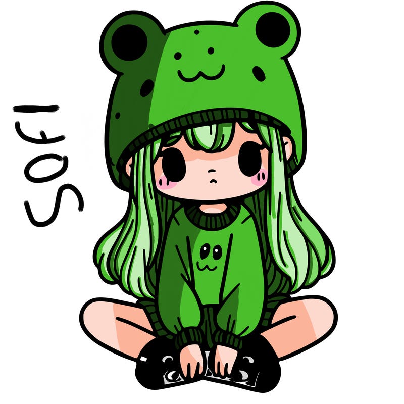a girl wearing a frog hat and some frog socks
