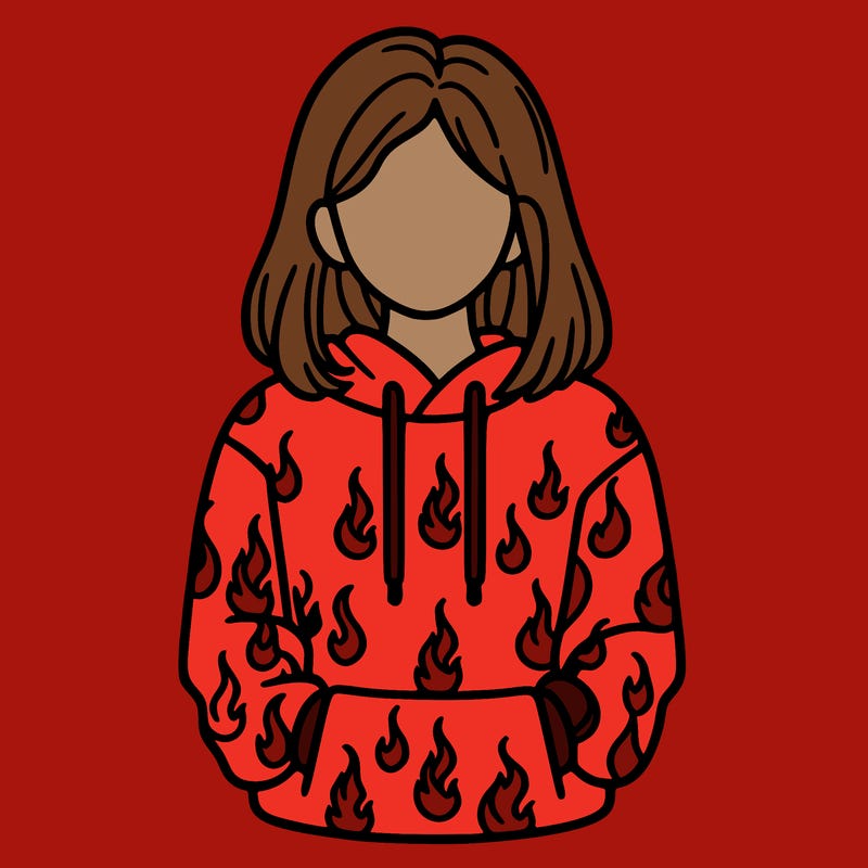 woman with fire hoodie
