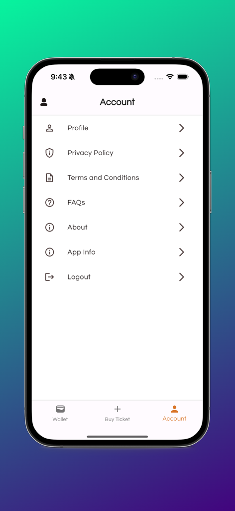 Tripket PH - Account settings screen of the Tripket PH mobile app showing profile and information options.