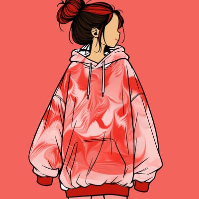 realistic girl with a oversized sweatshirt on and a bun