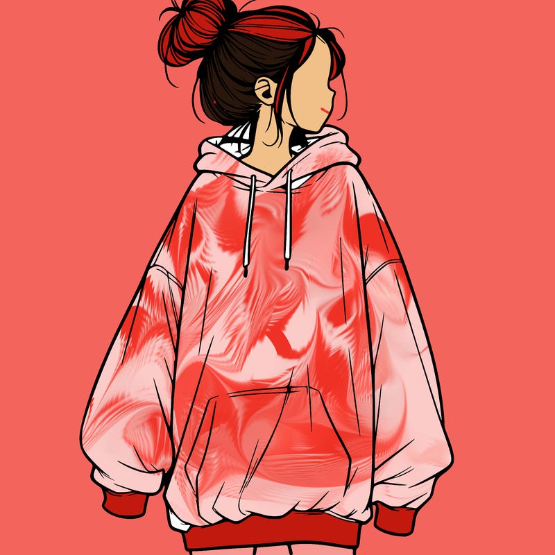 realistic girl with a oversized sweatshirt on and a bun