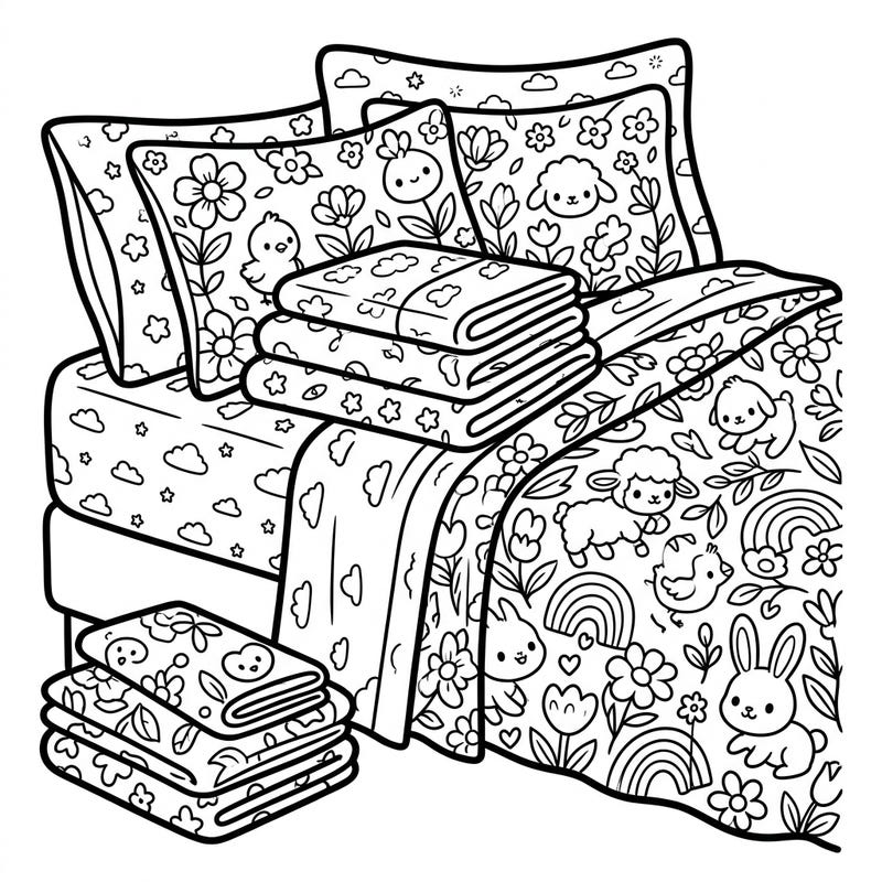 Bring your dream bedroom to life with this delightful Kawaii Spring Sheet Set coloring page. Adorned with charming animals and blooming patterns, it's perfect for adding a touch of cozy spring cheer to your day.