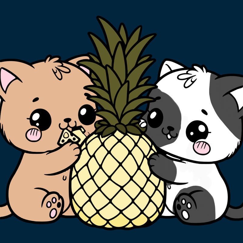 cute kittens eating pineapple