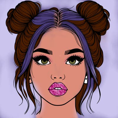 realistic girl with two buns on her hair and lips