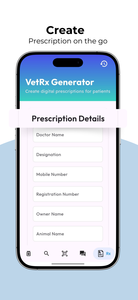 Vetifi - Vetifi app screen showing the VetRx Generator for creating digital prescriptions