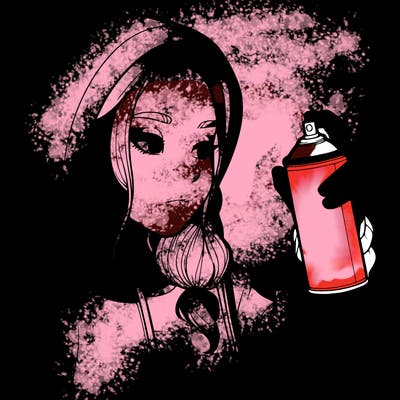 a realistic girl, spray painting