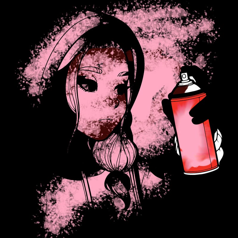 a realistic girl, spray painting