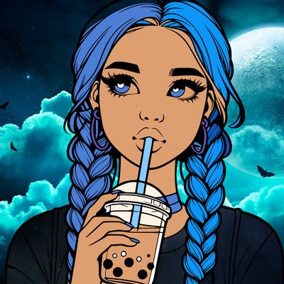realistic girl with braided hair drinking boba