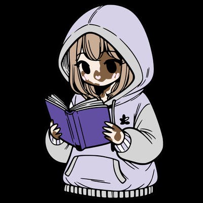 a girl in a hoodie reading a book