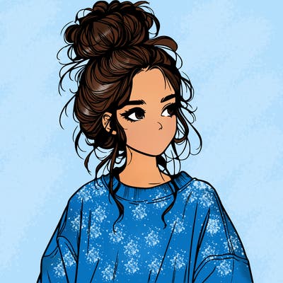 realistic girl with messy bun and oversized clothing