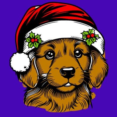 realistic dog wearing a santa hat
