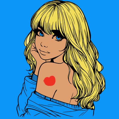 realistic girl with bangs looking over her shoulder