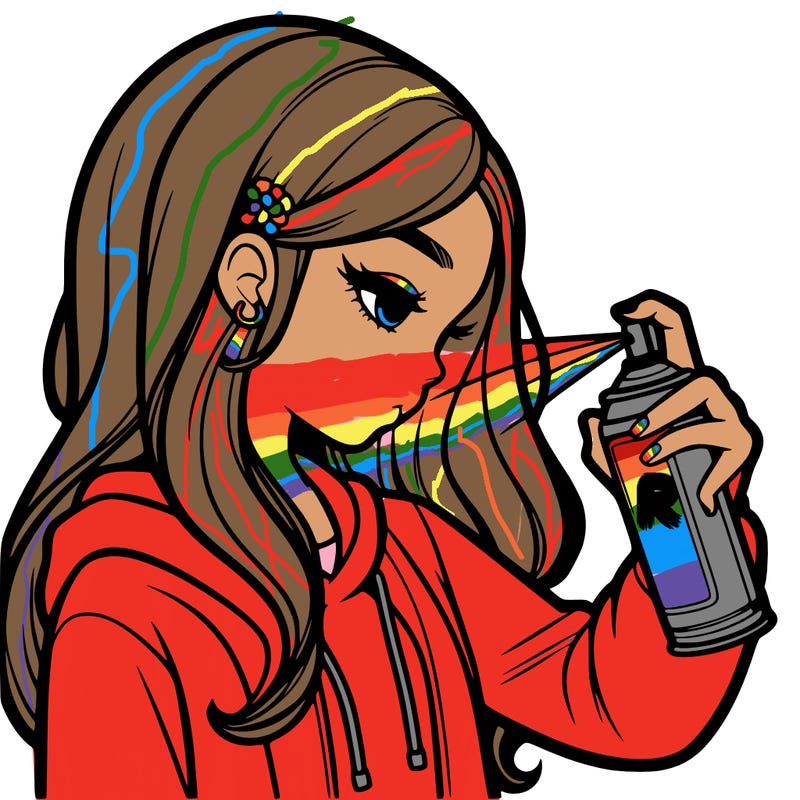 a realistic girl spray painting