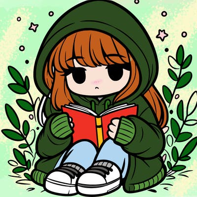 girl in oversized hoodie reading a book