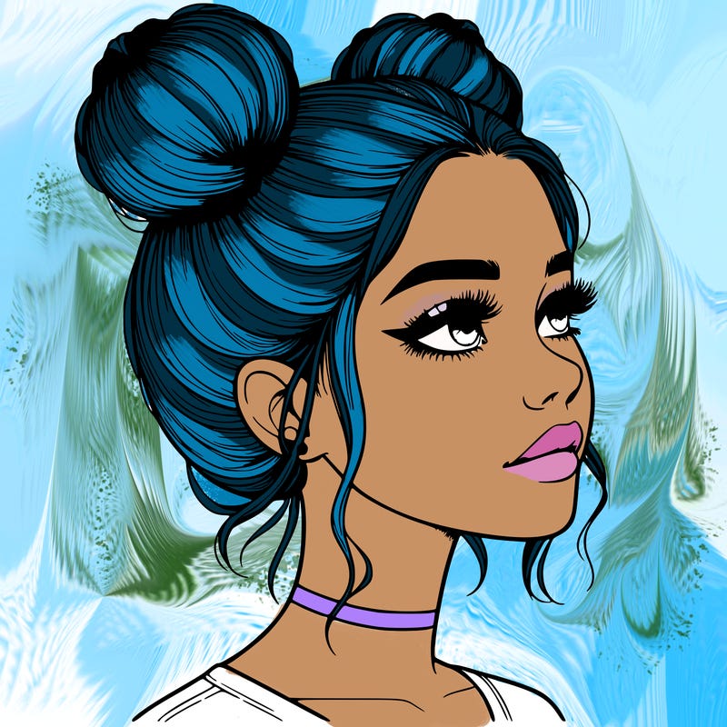 realistic girl with buns on the top of her head