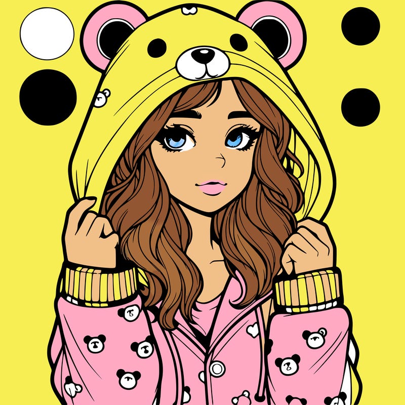 realistic girl in a animal pjs hoodie