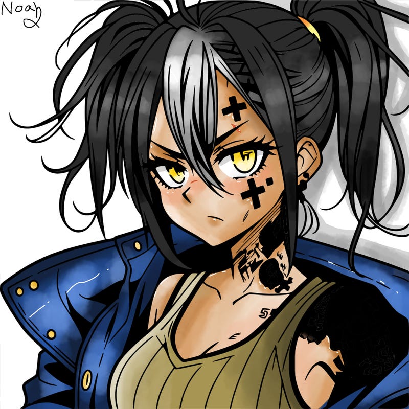 badass anime girl with scar and tattoos