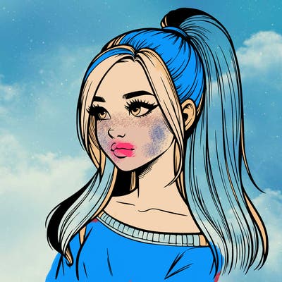 realistic girl with a high ponytail