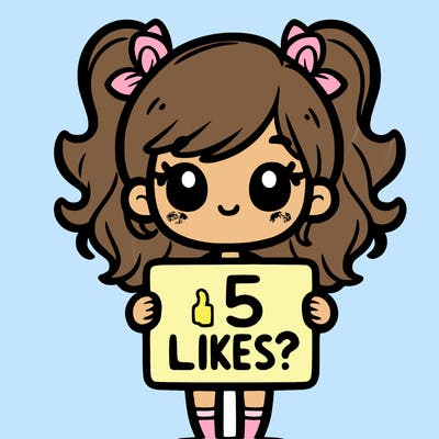 girl holding a sign that says 5 likes?