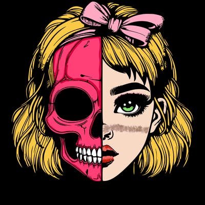 realistic girl with half skull mask