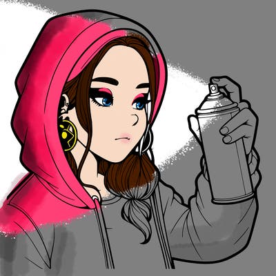 a realistic girl, spray painting