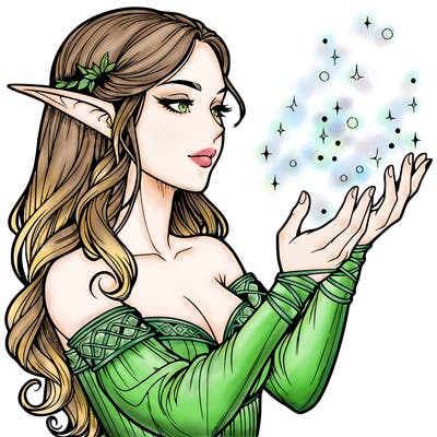 realistic elf girl doing magic