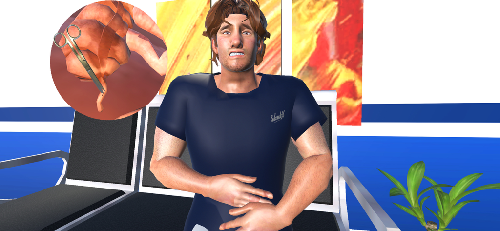 Real Doctor Hospital Game - A gameplay screenshot of an appendix surgery simulation with a patient character in Real Doctor Hospital Game.