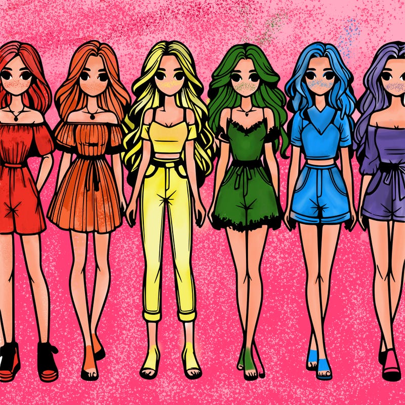 7 realistic girls standing by each other