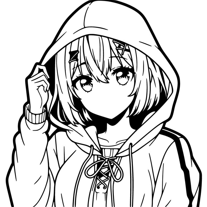 anime girl with hood on head short hair