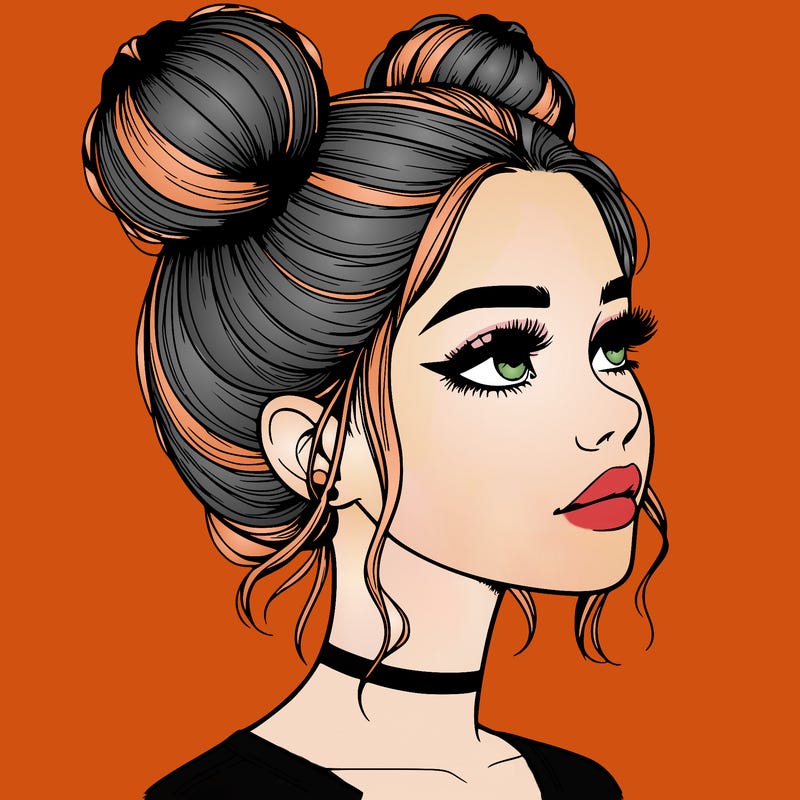 realistic girl with buns on the top of her head