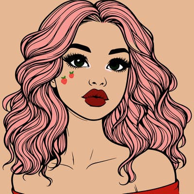 realistic girl with wavy hair and lips