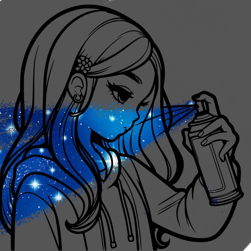 a realistic girl spray painting